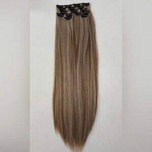 Human hair blend Light Brown With Light Blonde highlights Hair Extensions 24 in